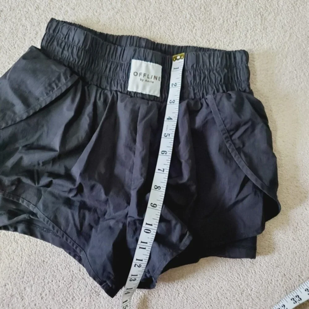 Aerie Offline Hugger Champ High Rise Black Nylon Gym Running Lounge Shorts M - Picture 5 of 8